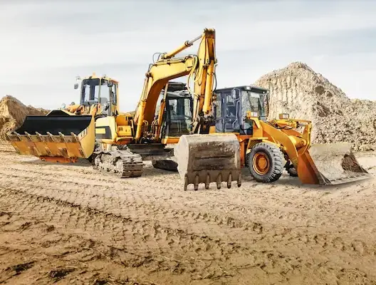 A powerful fleet of heavy construction equipment including excavators and wheel loaders available for sale from intereq.