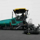 Voegele Super 1900-3i asphalt paver side view with material hopper
