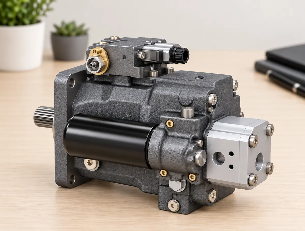 Linde HPV-02 Hydraulikpumpe – repräsentatives Reihenbild Repräsentative Linde HPV-02 Axialkolbenpumpe auf hellem Tisch; Ausführung kann je nach Modell abweichen